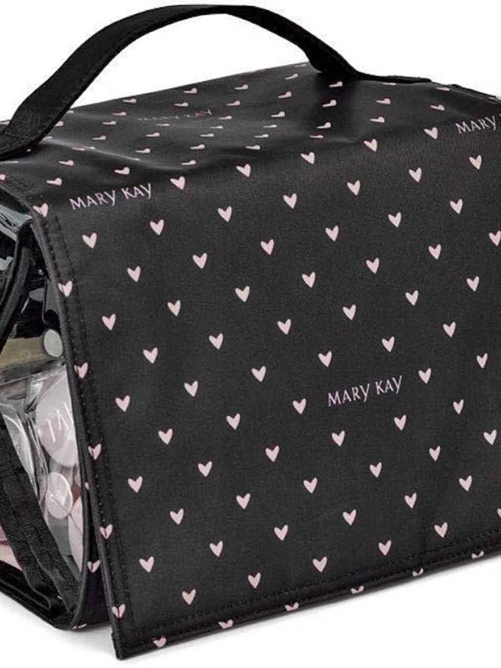 Mary Kay Black roll up bag with Pink Heart Print